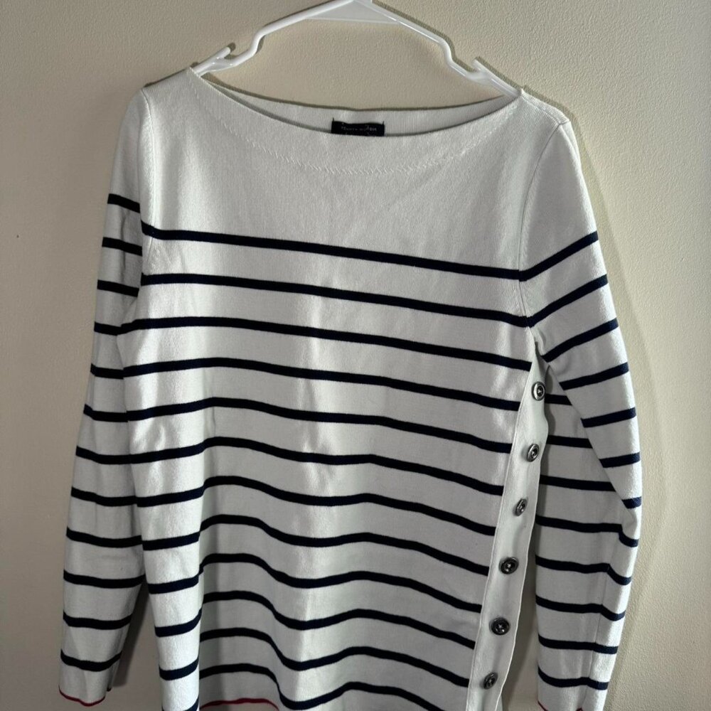 White Navy Blue Tommy Hilfiger stripped sweater top long sleeve